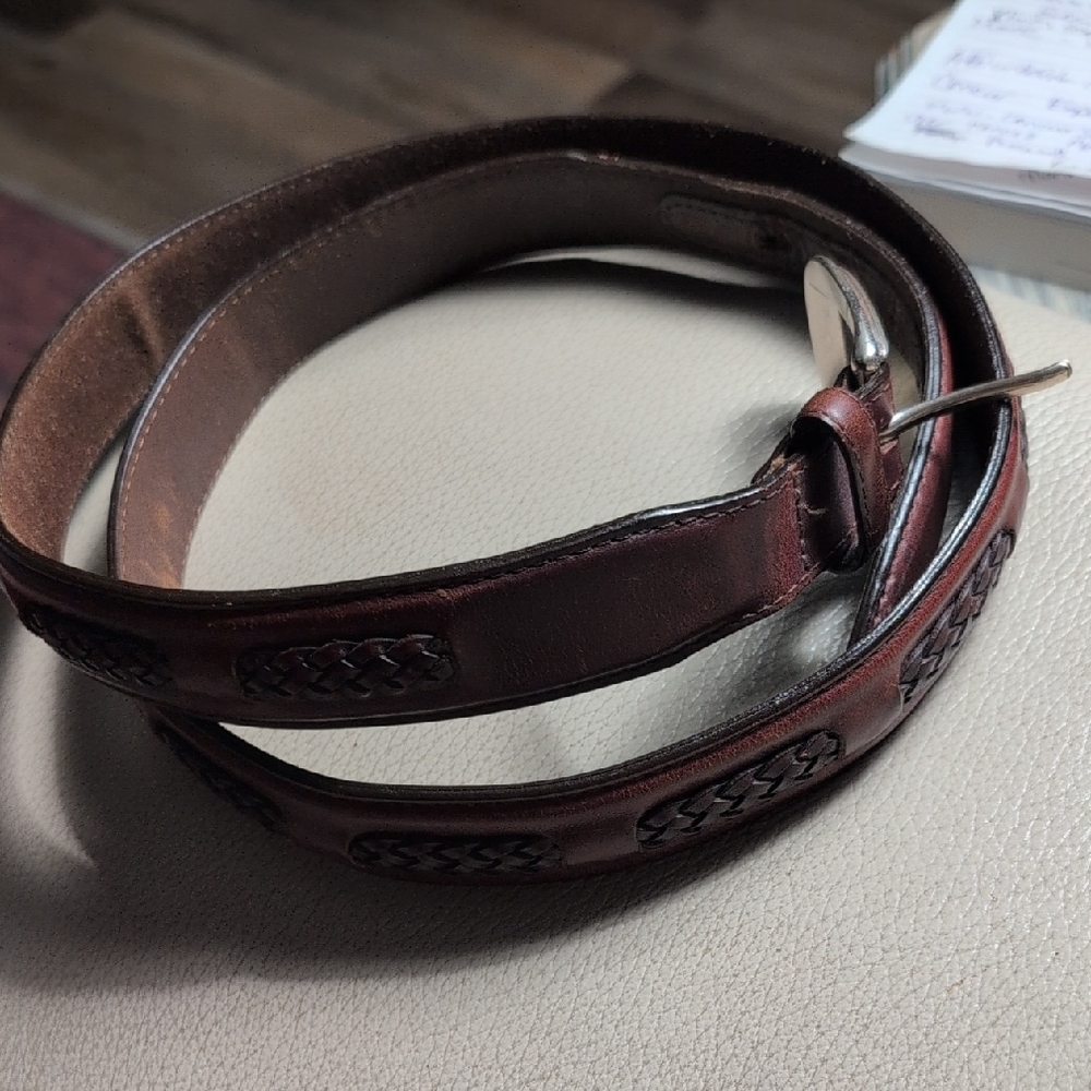 Brighton Men's Brown Leather Belt with Braided Detailing